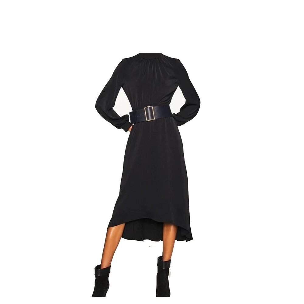 NWT ba&sh Lady Sailor Dress In Noir US Size 4  Balloon Sleeve High Low Midi